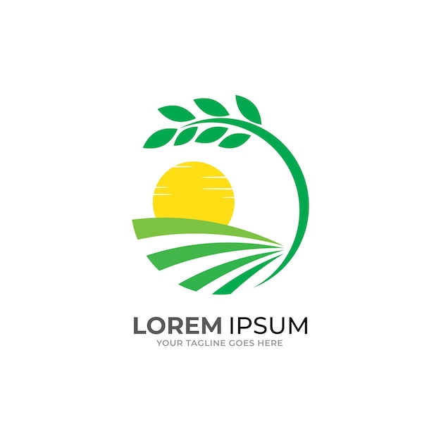 Logotipo de prado soleado de forma redonda de color verde abstracto aislado, vector de logotipo agrícola.