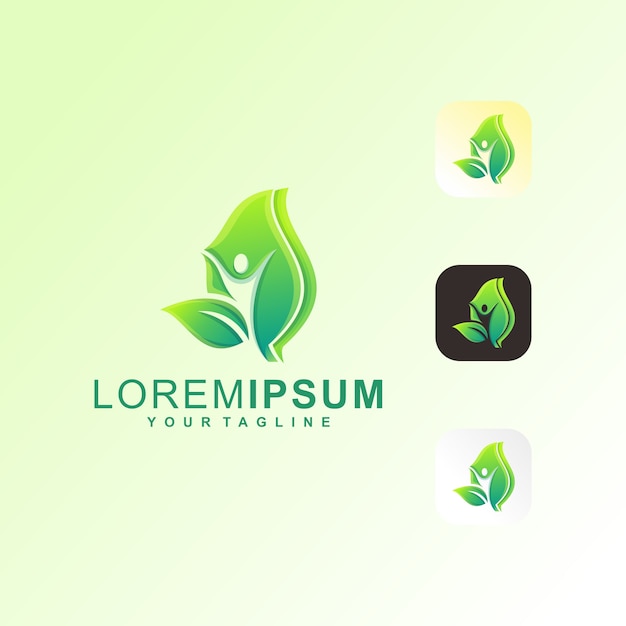 Vector logotipo premium de green leaf people