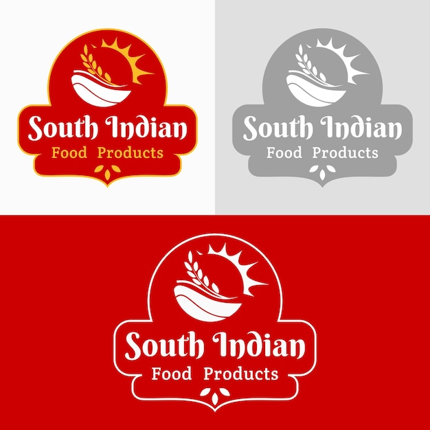 Logotipo de producto alimenticio del sur de la India con concepto de sol y trigo