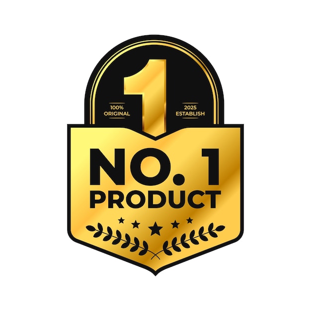 Logotipo del producto número 1 diseño de etiqueta elegante de lujo premium insignia negra y dorada ilustración vectorial