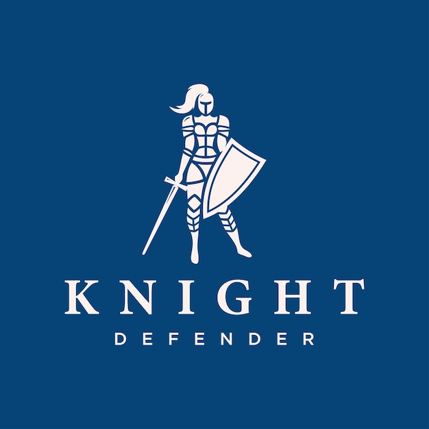Logotipo profesional vectorial moderno emblema mujer caballero sobre fondo azul