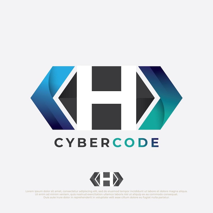 Vector logotipo del programador con icono de código de diseño de letra h en estilo moderno y plano aislado en fondo blanco