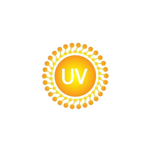 Logotipo de protección ultravioleta e icono vectorial ultravioleta con reflejo alrededor del círculo