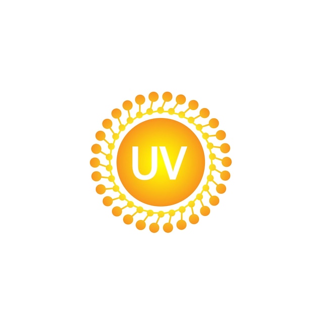 Logotipo de protección ultravioleta e icono vectorial ultravioleta con reflejo alrededor del círculo