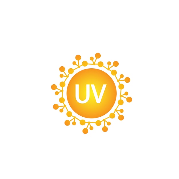 Logotipo de protección ultravioleta e icono vectorial ultravioleta con reflejo alrededor del círculo