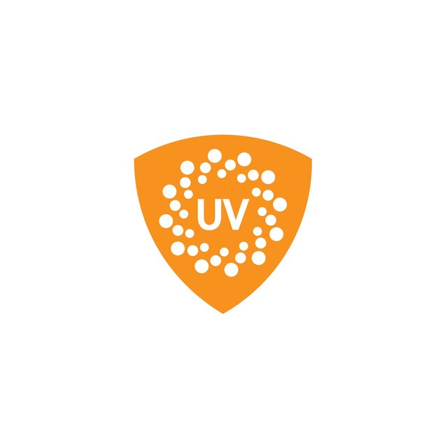 Logotipo de protección ultravioleta e icono vectorial ultravioleta con reflejo alrededor del círculo