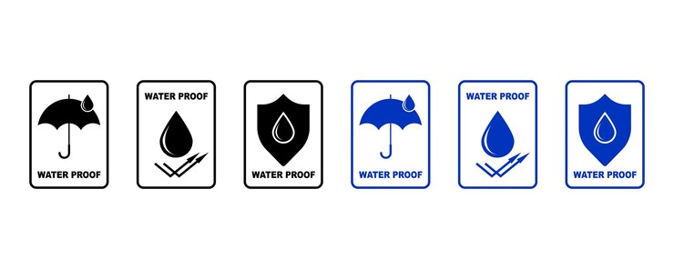Vector logotipo a prueba de agua icono de material hidrofóbico icono impermeable a prueba de agua resistente a caídas logotipo de flecha de protección a prueba de líquidos ilustración vectorial