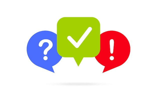 Logotipo de prueba con símbolos de burbuja de voz Icono de cuestionario signo de encuesta concepto de comunicación social chat entrevista discusión conversación equipo diálogo Ilustración vectorial