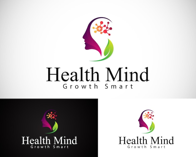 Logotipo de psicología, creatividad, salud, diseño cerebral, naturaleza, vida, concepto, cabeza, gente.