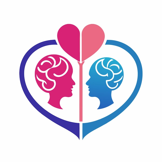 Logotipo de psicología que incluye ilustración vectorial del cerebro y el corazón