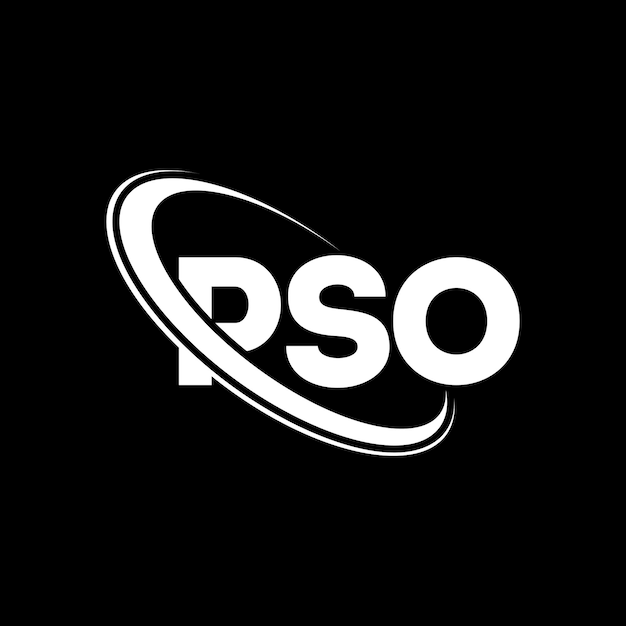 El logotipo de PSO, la letra PSO, el diseño del logotipo de la carta PSO, las iniciales del logotipo PSO vinculadas con un círculo y un monograma en mayúscula, el logotipo del PSO tipografía para el negocio tecnológico y la marca inmobiliaria.
