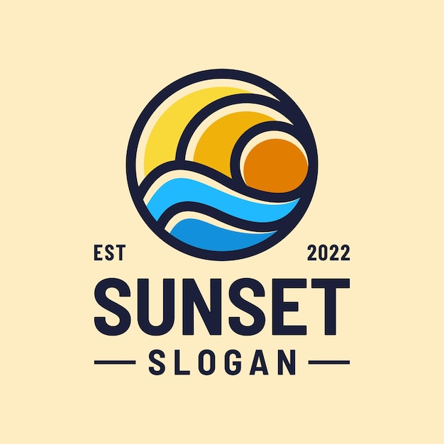 Vector logotipo de puesta de sol con concepto de línea moderna