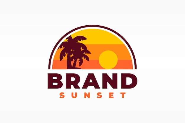 Logotipo de la puesta de sol en una isla tropical
