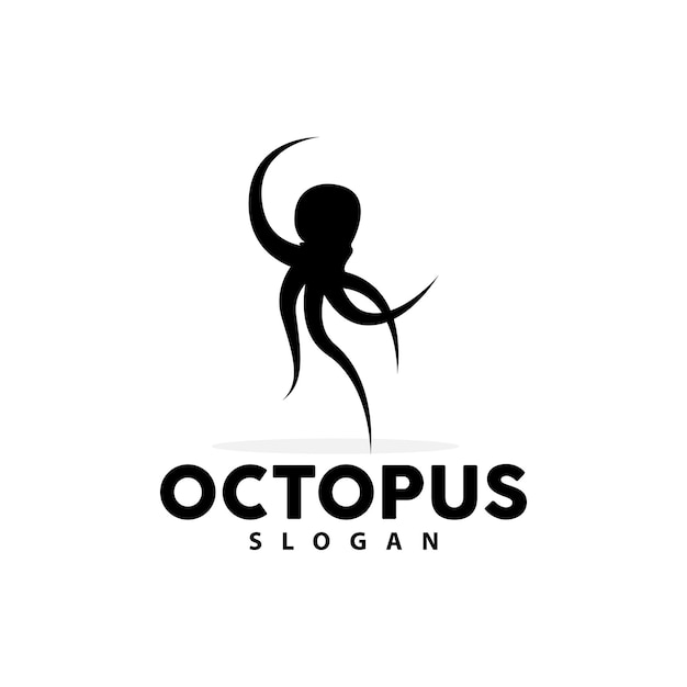 Logotipo de pulpo Animales marinos Vector Ingredientes de mariscos Diseño de silueta de icono de tentáculos de sepia