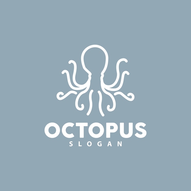 Logotipo de pulpo Animales marinos Vector Ingredientes de mariscos Diseño de silueta de icono de tentáculos de sepia