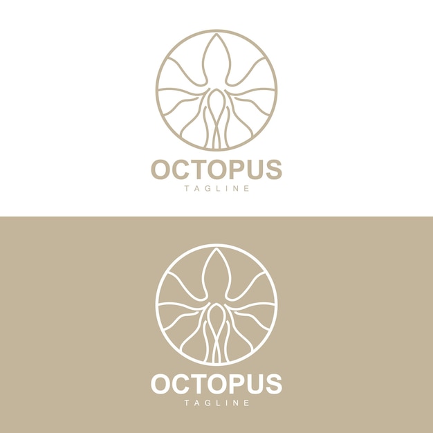 Logotipo del pulpo Diseño de línea simple Animales marinos Vector Ingrediente de mariscos japonés Icono Ilustración del símbolo
