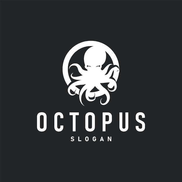 El logotipo del pulpo es un diseño vintage retro antiguo, un vector de animales del océano, una plantilla de ilustración de tentáculos.