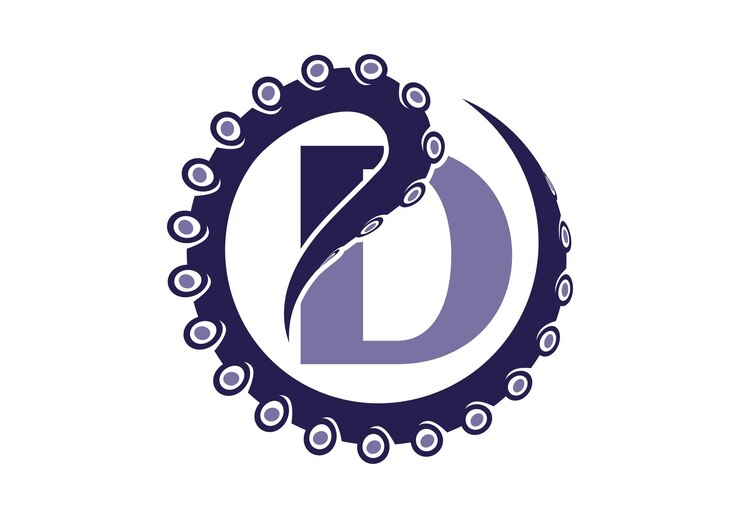 Vector logotipo de pulpo con letra d plantilla de vector de concepto de diseño