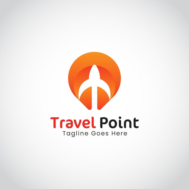 Logotipo de punto de viaje con un cohete y un sol.