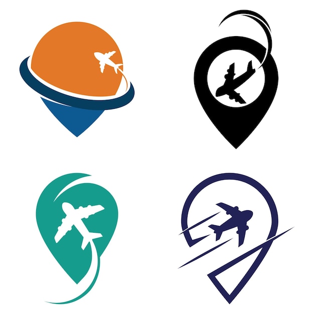 El logotipo del punto de viaje combinado con el diseño de la ilustración del icono del vector de pin de ubicación