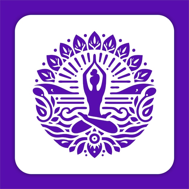 un logotipo púrpura y blanco con una flor azul y un símbolo de una mano en el centro