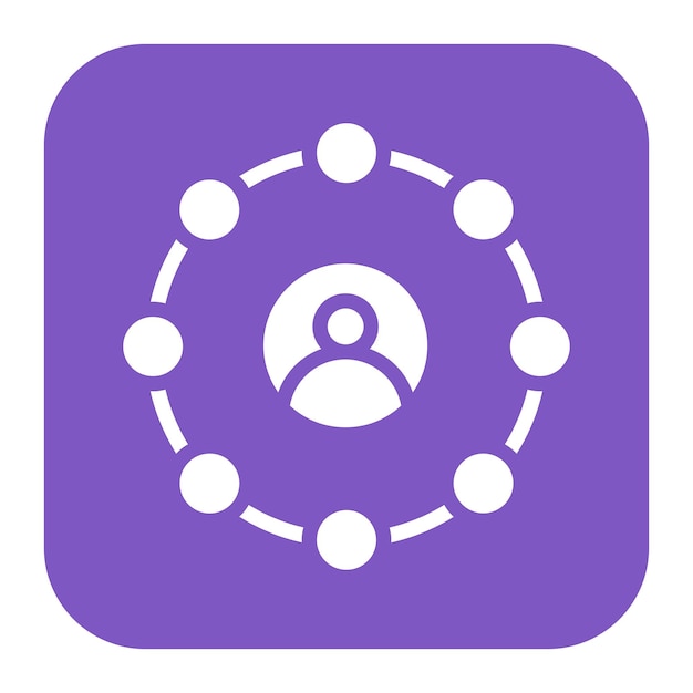 un logotipo púrpura con un grupo de personas a su alrededor