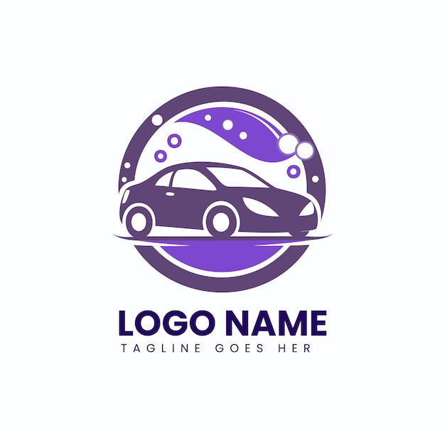 El logotipo púrpura del lavado de coches moderno para los servicios de automóviles