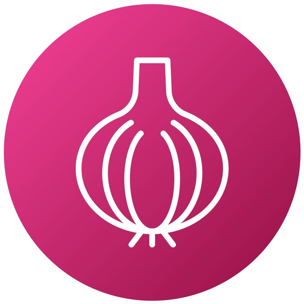 un logotipo púrpura y rosa con una cebolla blanca y negra