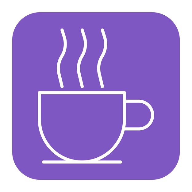 un logotipo púrpura con una taza de café en el centro