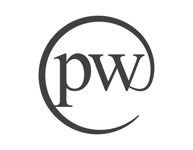 Logotipo PW de dos letras con forma de círculo estilo de signo de correo electrónico P y W logotipo redondo de la empresa comercial
