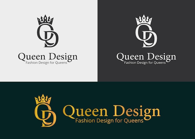 logotipo qd de la marca de moda de diseño queen con corona en la Q