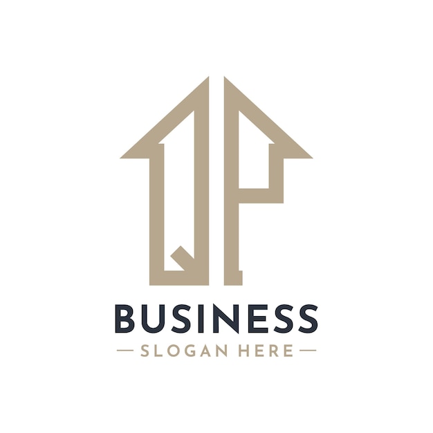 El logotipo de QP House para el negocio inmobiliario, la marca QP Property Management, las iniciales modernas AA y el diseño del logotipo.