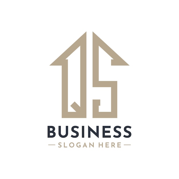 El logotipo de QS Letter House para la marca de negocios inmobiliarios QS Property Management Iniciales modernas AA Diseño del logotipo