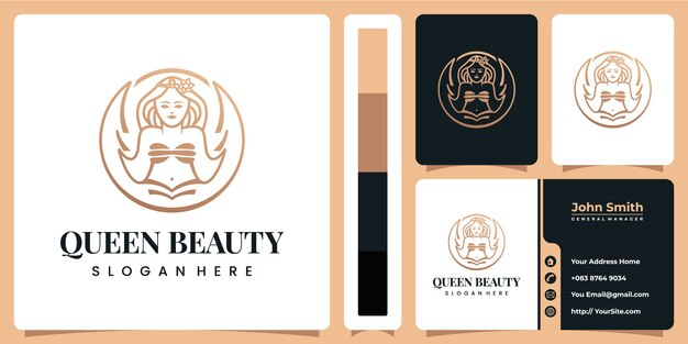 Logotipo de Queen Beauty de lujo con plantilla de tarjeta de visita