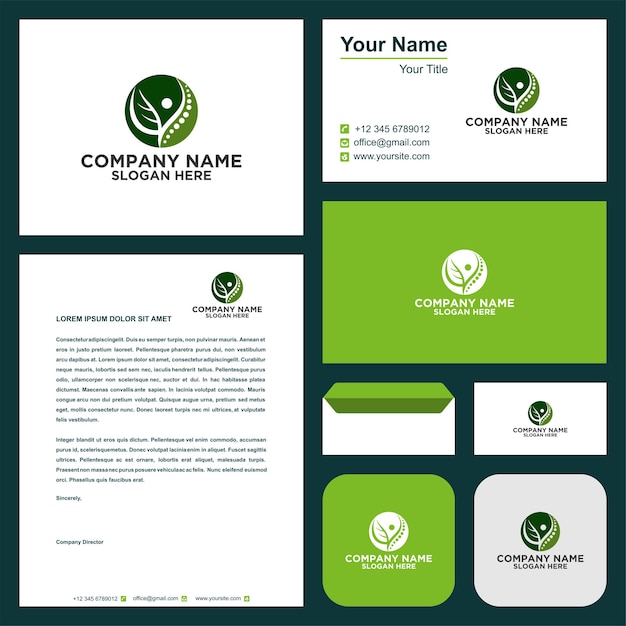 Logotipo de quiropráctica con concepto moderno vector premium Vector Premium y tarjeta de visita