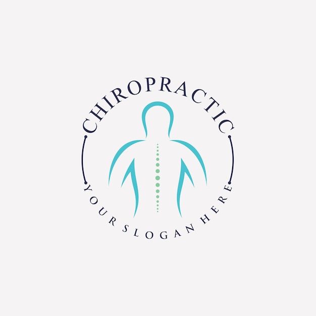 Logotipo quiropráctico diseño vector columna vertebral icono logotipo con concepto de elemento creativo