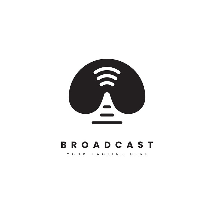 Vector logotipo de radiodifusión silueta de la torre de red con una fuerte onda de señal para la radiodifusión logotipo de telecomunicaciones o logotipo de internet