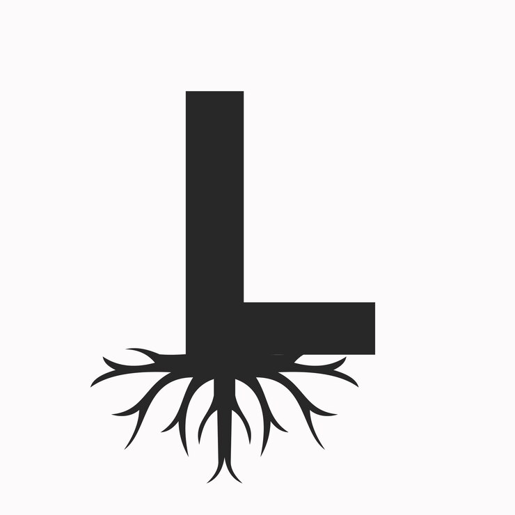Vector logotipo de raíz en la letra l estampa vectorial del símbolo del techo de ecología
