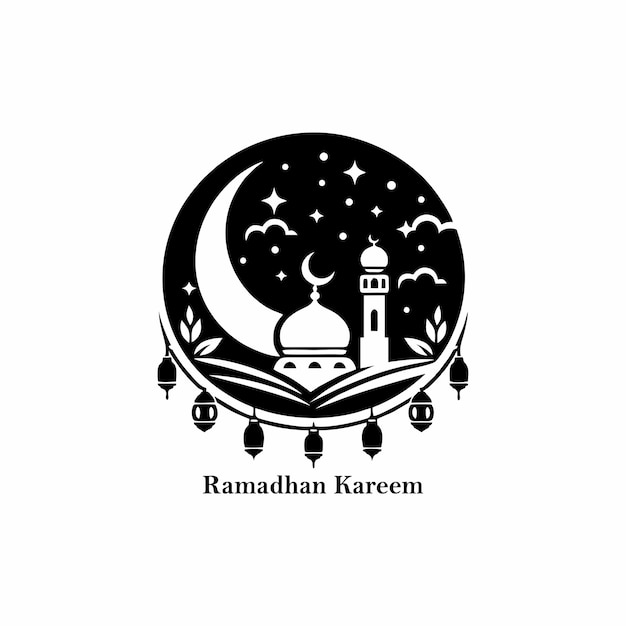 El logotipo de Ramadán de fondo blanco y negro