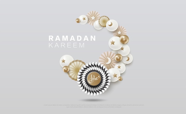 Logotipo de Ramadan Kareem 2022 Tarjeta de felicitación de lujo con letras de caligrafía con arte cortado en papel concepto de ramadán Ilustración vectorial