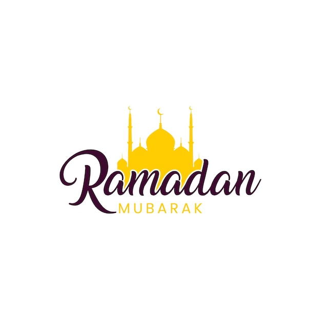 Logotipo de Ramadán Mubarak con una mezquita en un fondo blanco