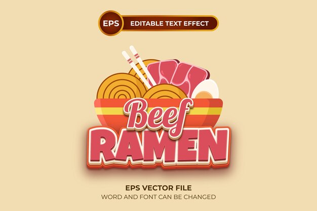 Logotipo de ramen de carne con efecto de texto editable