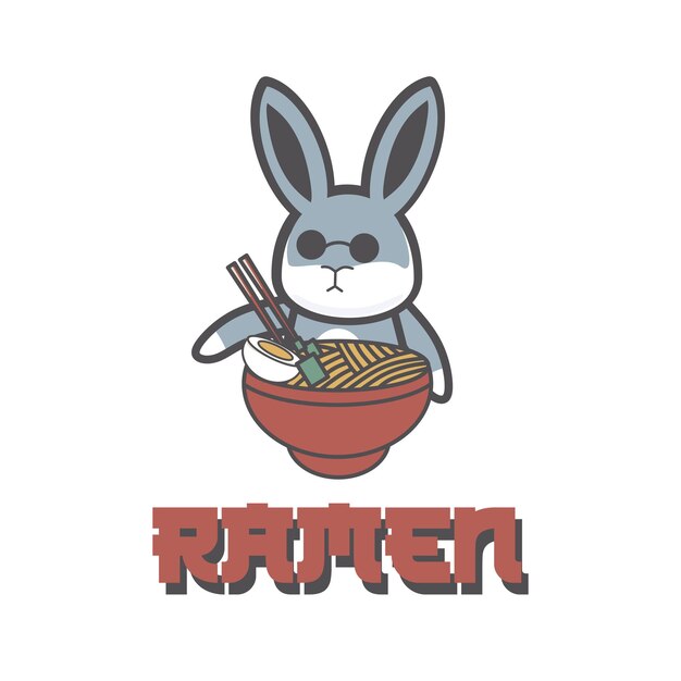 Logotipo de ramen japonés vintage con conejito