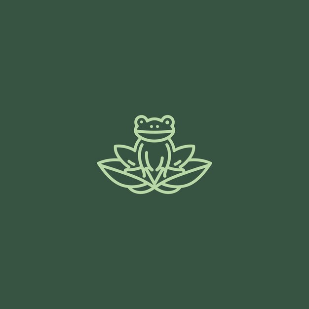 Logotipo de rana sentado en una hoja de loto en un estilo de arte de línea minimalista