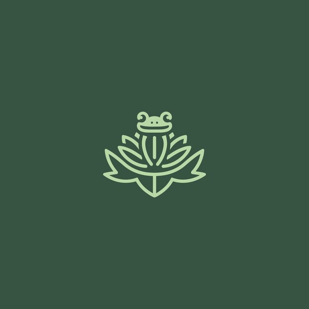 Logotipo de rana sentado en una hoja de loto en un estilo de arte de línea minimalista