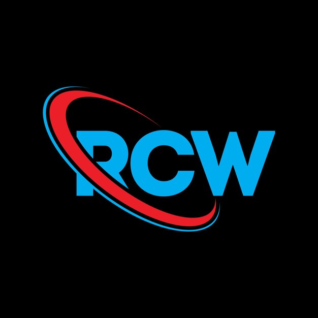 El logotipo RCW, la letra RCW, el diseño del logotipo de la carta RCW, las iniciales RCW, vinculadas con círculo y mayúsculas, el logotipo del monograma, la tipografía RCW para el negocio tecnológico y la marca inmobiliaria.