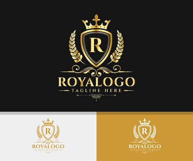 Logotipo real elegante de la marca de lujo. Plantilla de logotipo de letra real R.