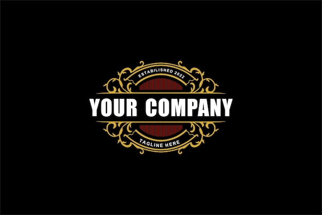 Logotipo real de lujo antiguo logotipo de hoja vintage con marca ornamental decorativa Vector Premium