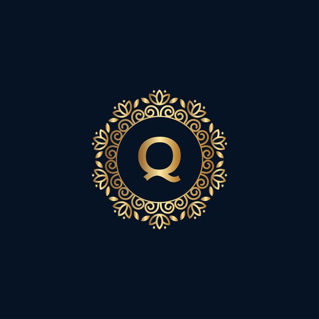LOGOTIPO REAL ORO BELLEZA LUJO LETRA Q