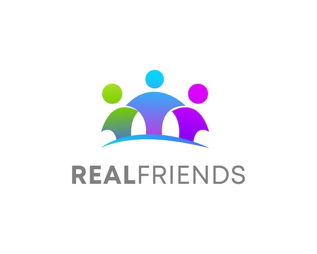 El logotipo de RealFriends es colorido, la gente es unida, la amistad es un símbolo de la comunidad.